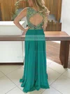 A-line Scoop Neck Chiffon Floor-length Beading Prom Dresses #Milly020103027