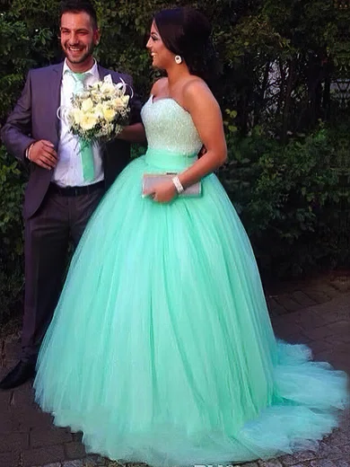 Ball Gown Sweetheart Tulle Sweep Train Beading Stunning Prom Dresses #Milly020103037