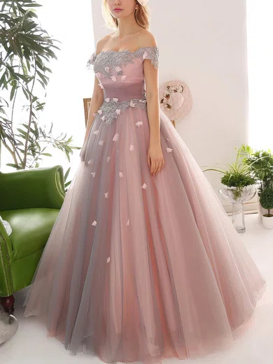 Ball Gown Off-the-shoulder Tulle Floor-length Appliques Lace New Arrival Prom Dresses #Milly020103044