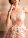 Ball Gown Scoop Neck Tulle Tea-length Appliques Lace Prom Dresses #Milly020103045