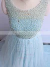 Fashion Ball Gown Scoop Neck Lace Tulle Court Train Pearl Detailing Backless Prom Dresses #Milly020103051