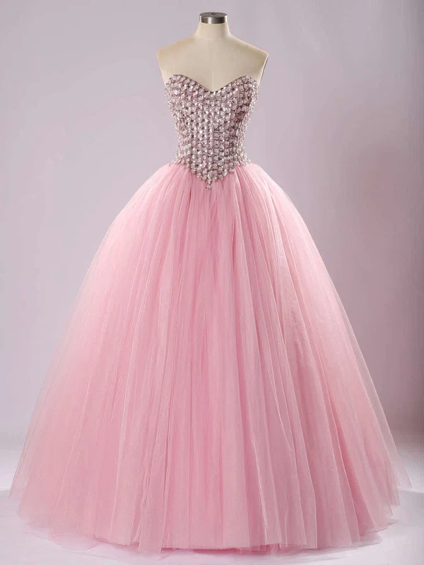 Ball Gown Sweetheart Tulle Floor-length Beading Prom Dresses #Milly020103056