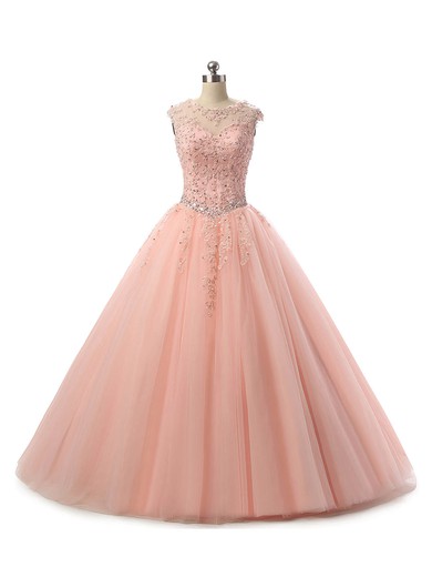 Ball Gown Scoop Neck Tulle Floor-length Appliques Lace Lace-up Trendy Prom Dresses #Milly020103065