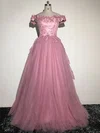 Ball Gown Off-the-shoulder Lace Tulle Sweep Train Appliques Lace Vintage Prom Dresses #Milly020103068