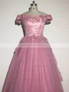 Ball Gown Off-the-shoulder Lace Tulle Sweep Train Appliques Lace Vintage Prom Dresses #Milly020103068