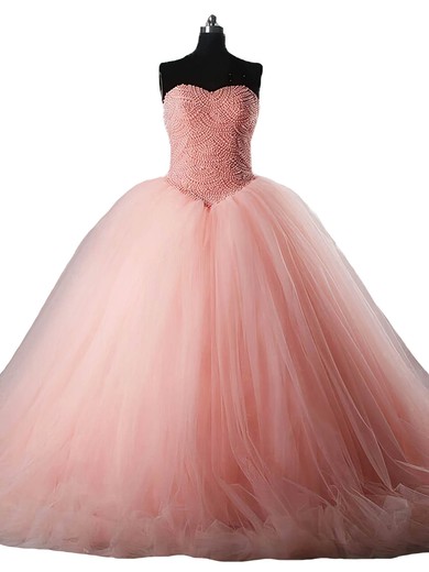 Ball Gown Sweetheart Tulle Sweep Train Pearl Detailing Lace-up Pretty Prom Dresses #Milly020103074