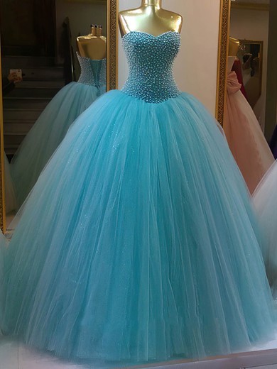 Glamorous Ball Gown Sweetheart Tulle Floor-length Pearl Detailing Lace-up Prom Dresses #Milly020103076