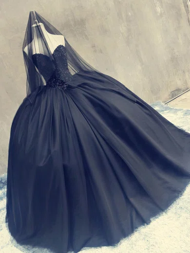 Black Ball Gown Strapless Tulle Prom Dresses With Beading #Milly020103080