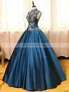 Ball Gown High Neck Satin Tulle Floor-length Appliques Lace Noble Prom Dresses #Milly020103086