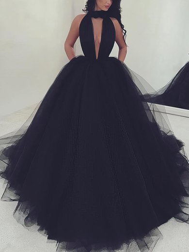 Ball Gown/Princess Sweep Train High Neck Tulle Ruffles Prom Dresses #Milly020103088