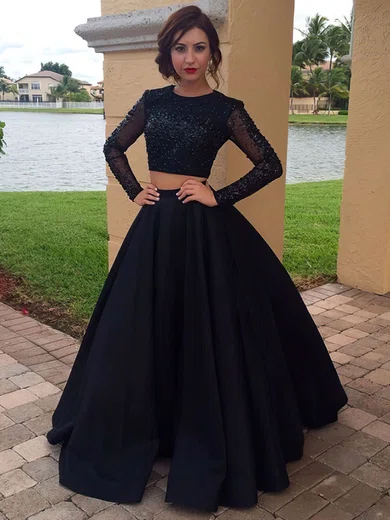 Ball Gown Scoop Neck Satin Tulle Floor-length Beading Prom Dresses #Milly020103091