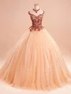 Ball Gown High Neck Tulle Floor-length Appliques Lace Popular Prom Dresses #Milly020103093