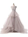 Ball Gown Scoop Neck Organza Sweep Train Beading Prom Dresses #Milly020103096