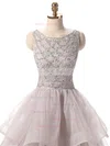Ball Gown Scoop Neck Organza Sweep Train Beading Prom Dresses #Milly020103096