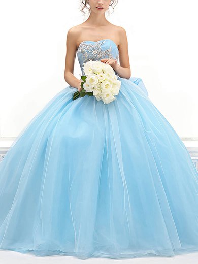 Ball Gown Sweetheart Chiffon Tulle Court Train Appliques Lace Blue Glamorous Prom Dresses #Milly020103099