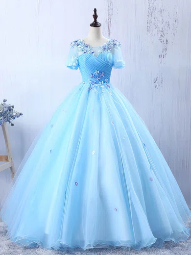 Ball Gown Illusion Tulle Floor-length 3D Floral Prom Dresses #Milly020103102