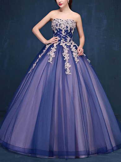 Ball Gown Sweetheart Tulle Floor-length Appliques Lace Lace-up Modest Prom Dresses #Milly020103107