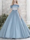 Ball Gown Off-the-shoulder Tulle Sweep Train Appliques Lace Online Prom Dresses #Milly020103113