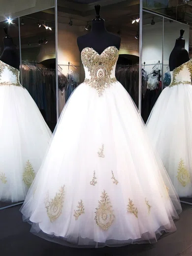 Ball Gown Strapless Floor-length Tulle Prom Dresses With Beading #Milly020103116