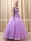Graceful Ball Gown V-neck Tulle Floor-length Appliques Lace Backless Prom Dresses #Milly020103118