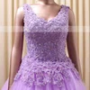 Graceful Ball Gown V-neck Tulle Floor-length Appliques Lace Backless Prom Dresses #Milly020103118