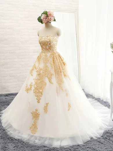 Ball Gown Strapless Tulle Prom Dresses With Appliques #Milly020103122