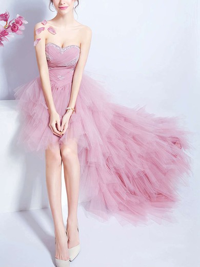 A-line Sweetheart Tulle Asymmetrical Beading Prom Dresses #Milly020103147