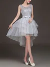 Princess Scoop Neck Lace Organza Asymmetrical Bow Prom Dresses #Milly020103155