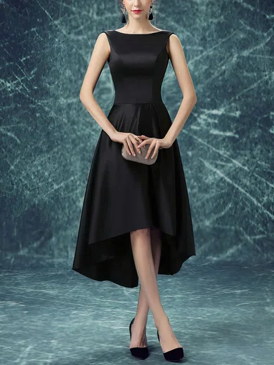 A-line Scoop Neck Satin Asymmetrical Prom Dresses #Milly020103168