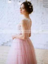 Princess Scoop Neck Tulle Floor-length Appliques Lace Prom Dresses #Milly020103231
