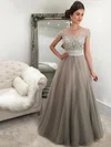 Princess Scoop Neck Tulle Floor-length Beading Prom Dresses #Milly020103236