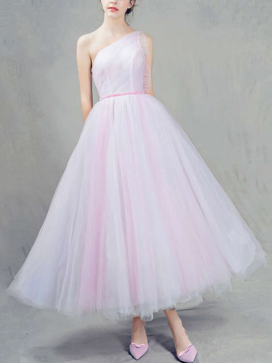 Ball Gown One Shoulder Tulle Ankle-length Beading Prom Dresses #Milly020103243