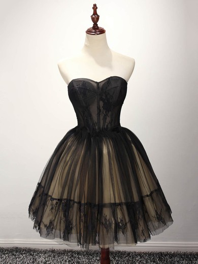 Princess Sweetheart Tulle Short/Mini Appliques Lace Black For Less Short Prom Dresses #Milly020103252
