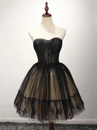 Black Ball Gown Strapless Tulle Prom Dresses With Appliques #Milly020103252