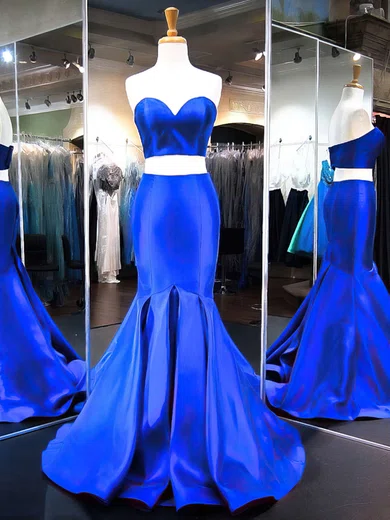 Mermaid Strapless Satin Two Piece Prom Dresses #Milly020103271