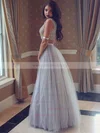 Princess Scoop Neck Tulle Floor-length Pearl Detailing Prom Dresses #Milly020103295