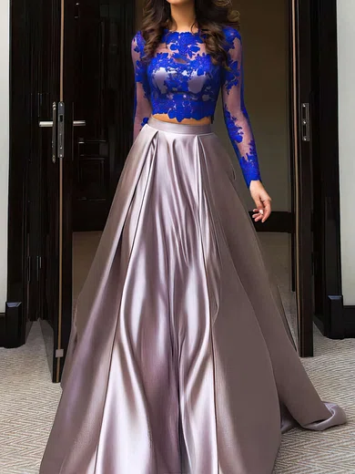 Ball Gown Illusion Satin Two Piece Prom Dresses With Appliques #Milly020103307