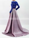 Ball Gown Scalloped Neck Satin Tulle Sweep Train Appliques Lace Prom Dresses #Milly020103307