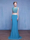 Trumpet/Mermaid Scoop Neck Jersey Sweep Train Beading Prom Dresses #Milly020103309