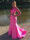 Trumpet/Mermaid Scoop Neck Lace Satin Court Train Beading Prom Dresses #Milly020103320