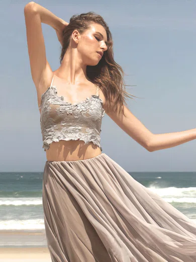 Informal A-line Scoop Neck Chiffon Floor-length Appliques Lace Two Piece Backless Prom Dresses #Milly020103322