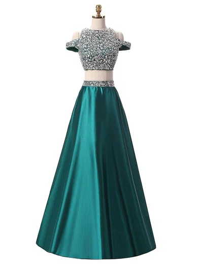 Ball Gown Scoop Neck Satin Two Piece Prom Dresses With Beading #Milly020103343