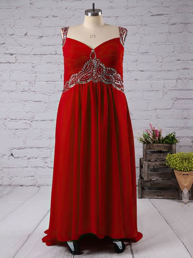 A-line V-neck Chiffon Floor-length Sequins Red Affordable Plus Size Prom Dresses #Milly020103393
