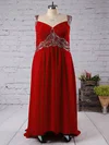 A-line V-neck Chiffon Floor-length Sequins Red Affordable Plus Size Prom Dresses #Milly020103393