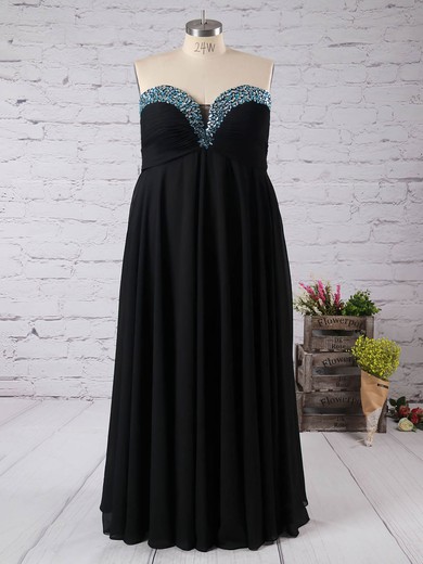 Wholesale Empire Sweetheart Chiffon Floor-length Beading Black Plus Size Prom Dresses #Milly020103397