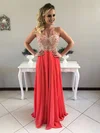 A-line Scoop Neck Chiffon Floor-length Beading Prom Dresses #Milly020103431