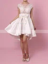 A-line Scoop Neck Satin Asymmetrical Appliques Lace Prom Dresses #Milly020103433