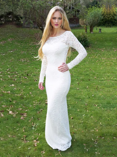 Sheath/Column Scoop Neck Lace Floor-length Prom Dresses #Milly020103438