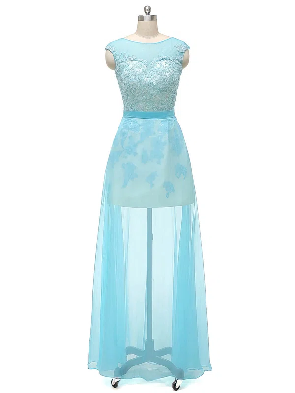 Sheath/Column Scoop Neck Chiffon Floor-length Appliques Lace Prom Dresses #Milly020103447