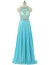 A-line Scoop Neck Chiffon Floor-length Beading Prom Dresses #Milly020103467